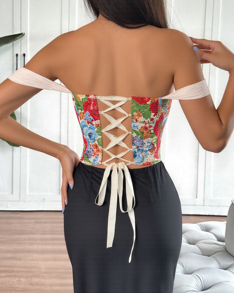 Retro Jacquard Palace Style Wrapped Chest Herringbone Top