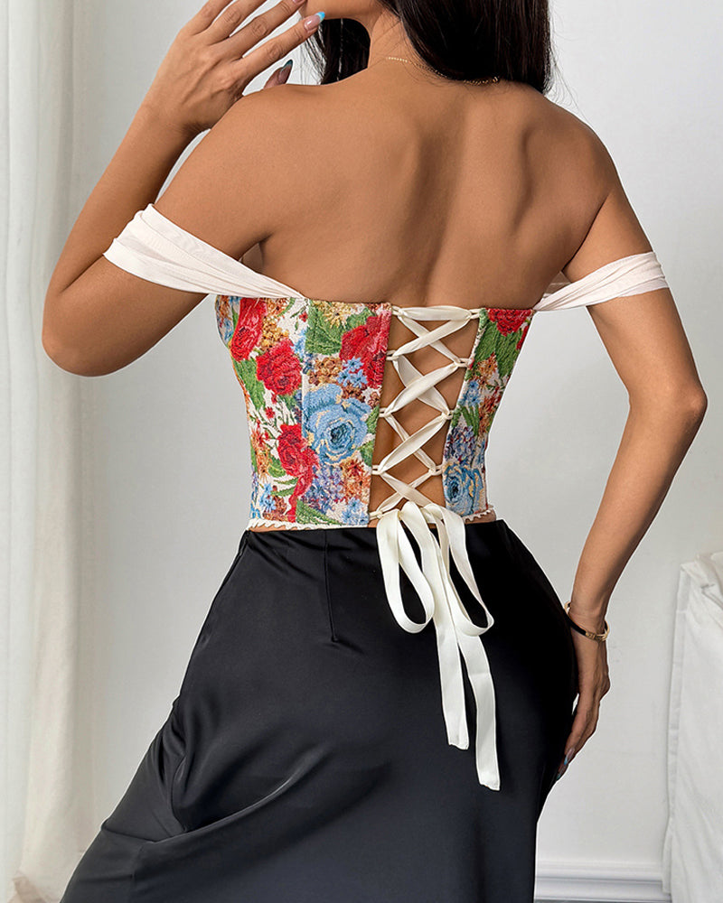 Retro Jacquard Palace Style Wrapped Chest Herringbone Top