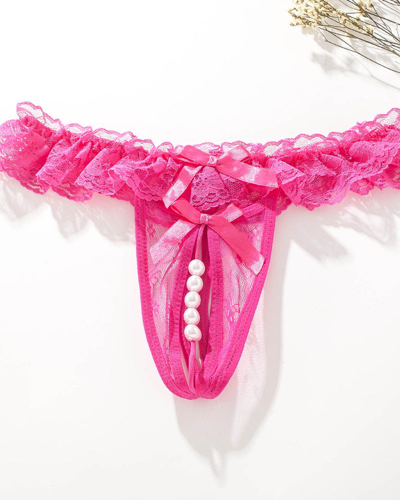 Lace Crotchless Massage Pearl Thong