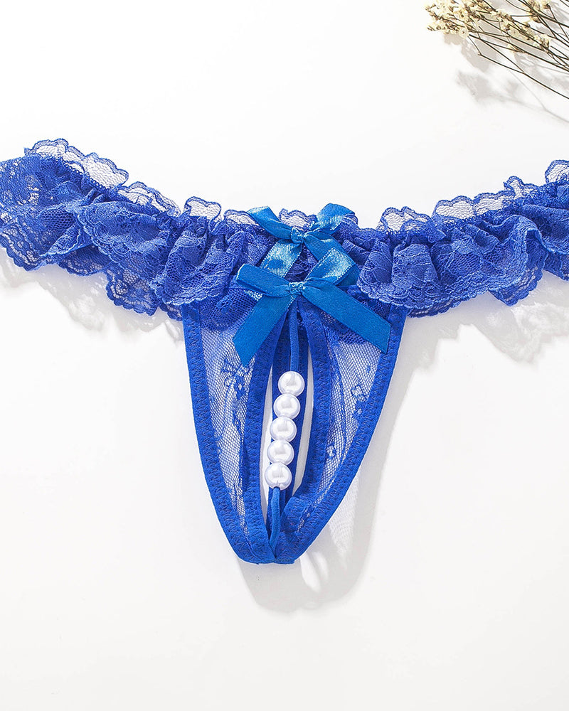 Lace Crotchless Massage Pearl Thong