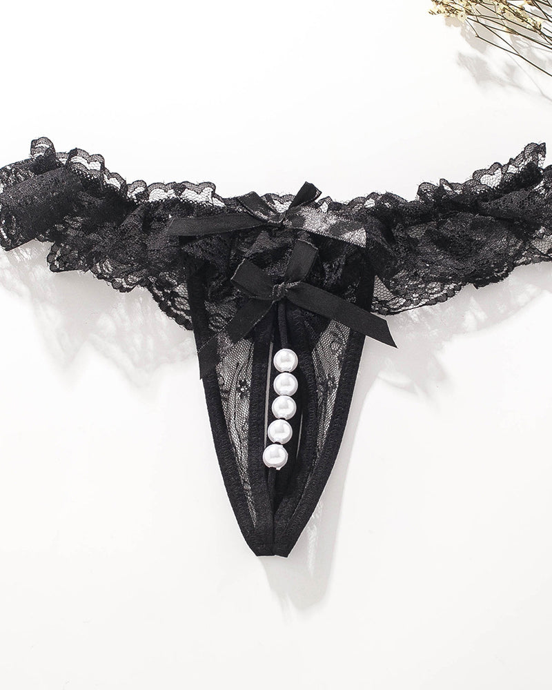 Lace Crotchless Massage Pearl Thong