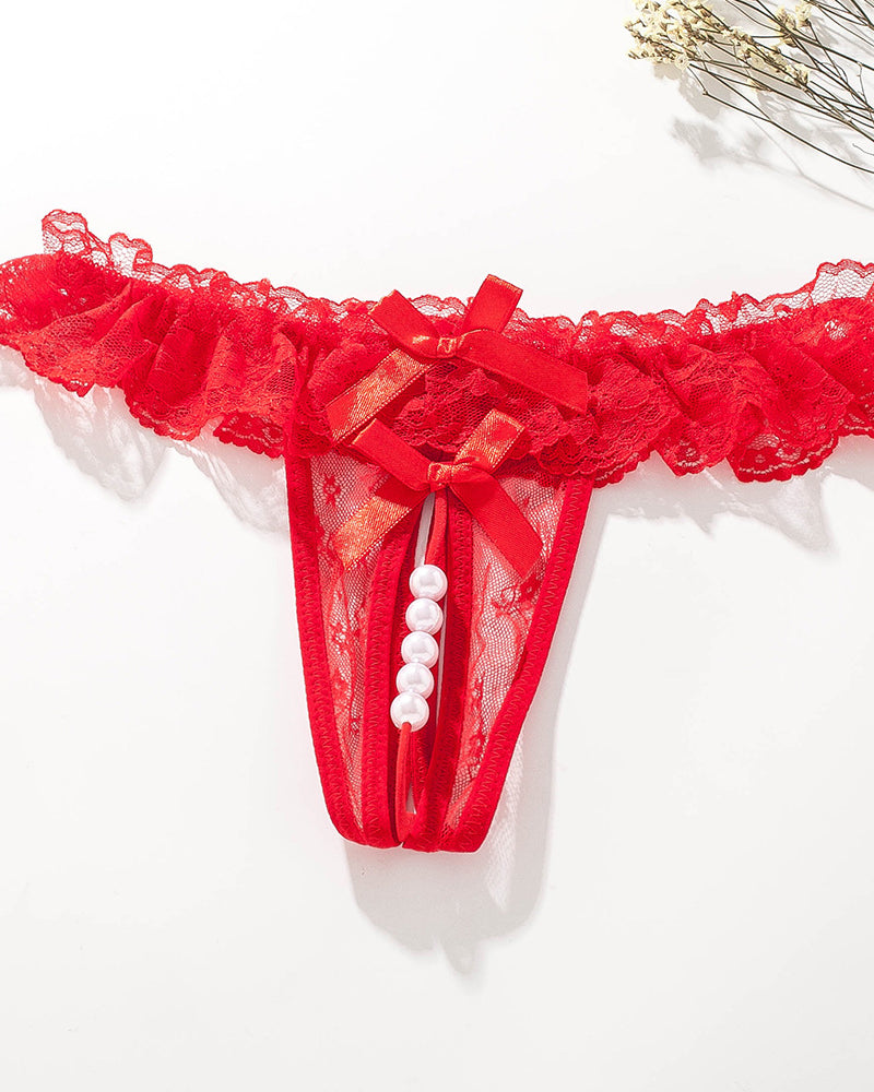 Lace Crotchless Massage Pearl Thong