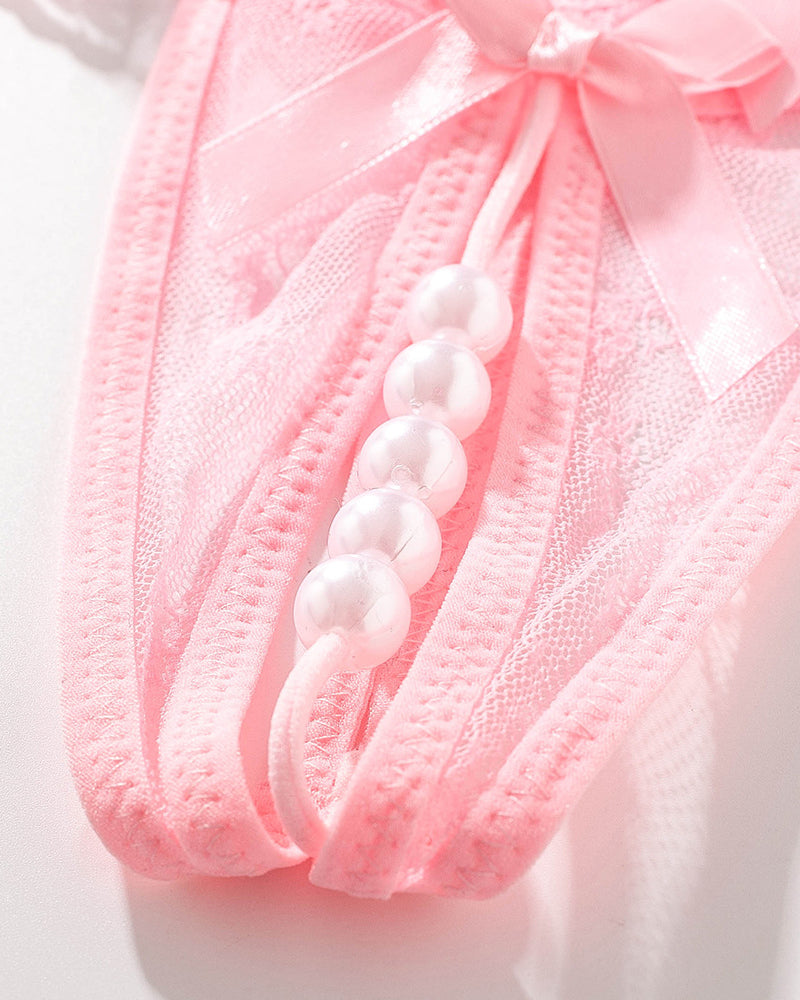 Lace Crotchless Massage Pearl Thong