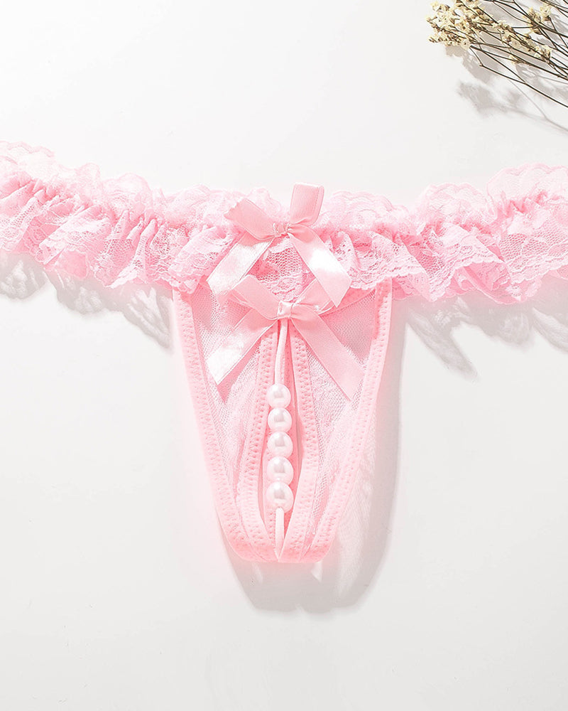 Lace Crotchless Massage Pearl Thong