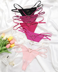 Seamless Double-Strap Heart Metal Ring Design Thong