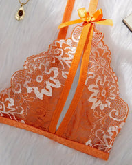 Floral Lace Exposed Breast Bra and Crotchless Thong Panty Set