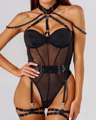 Lace-up Contrast Color Body-shaping One-piece Pajamas