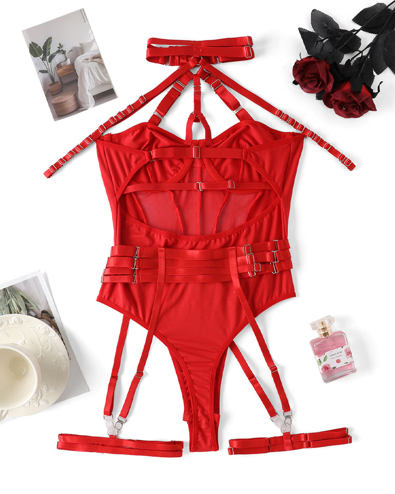 Lace-up Contrast Color Body-shaping One-piece Pajamas