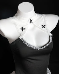 Halloween Nun Costume Role Play Hollow Slit Long Dress with Stockings Set