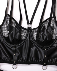 PU Leather Fishnet See-through Pajamas Set