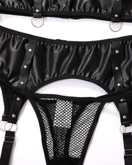 PU Leather Fishnet See-through Pajamas Set