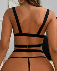 Bondage PU Strap Bra One-piece Suit