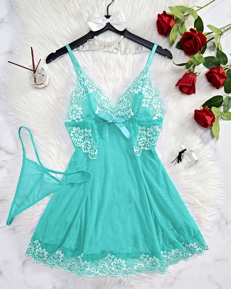 Sheer Lace Nightgown with G-String