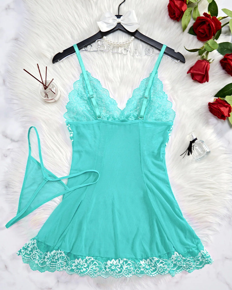 Sheer Lace Nightgown with G-String