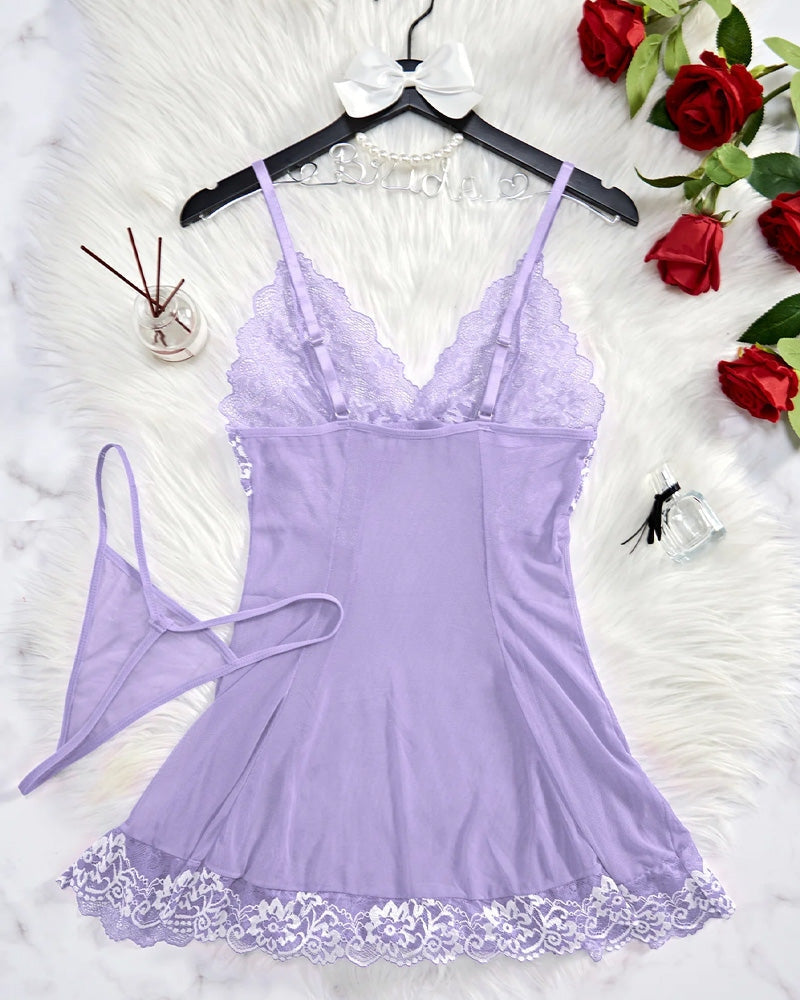 Sheer Lace Nightgown with G-String