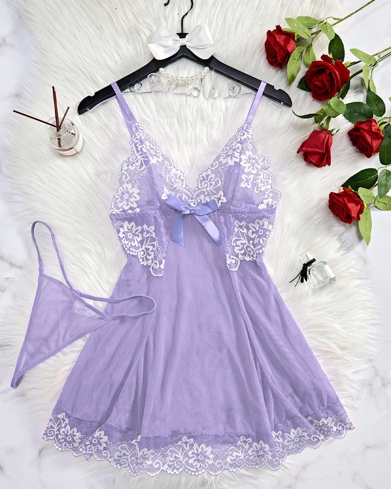 Sheer Lace Nightgown with G-String