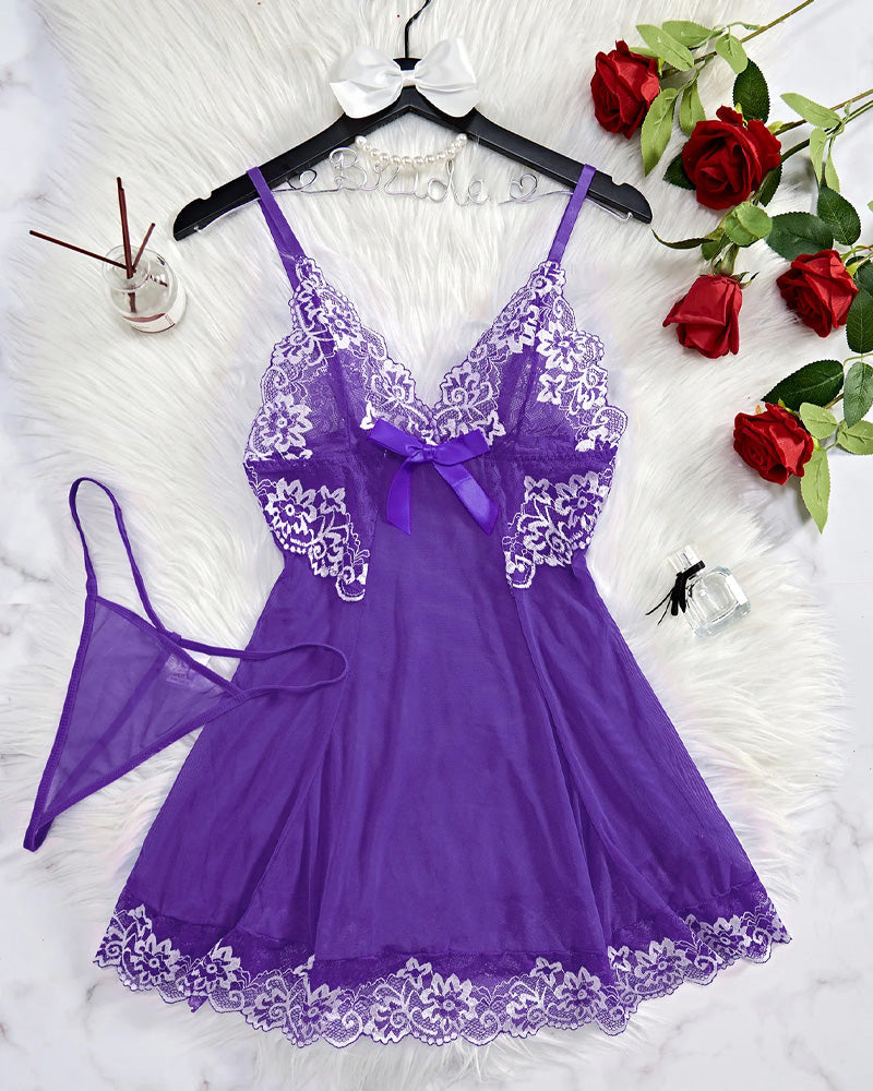 Sheer Lace Nightgown with G-String
