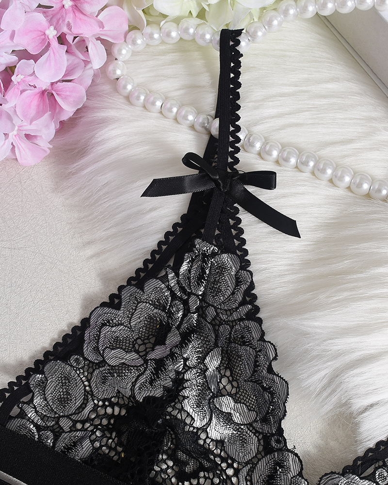Embroidered Lace Heart Cut-Out Lingerie Set