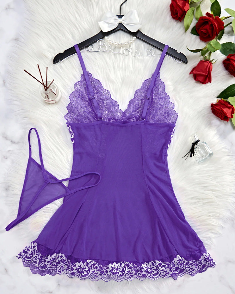 Sheer Lace Nightgown with G-String