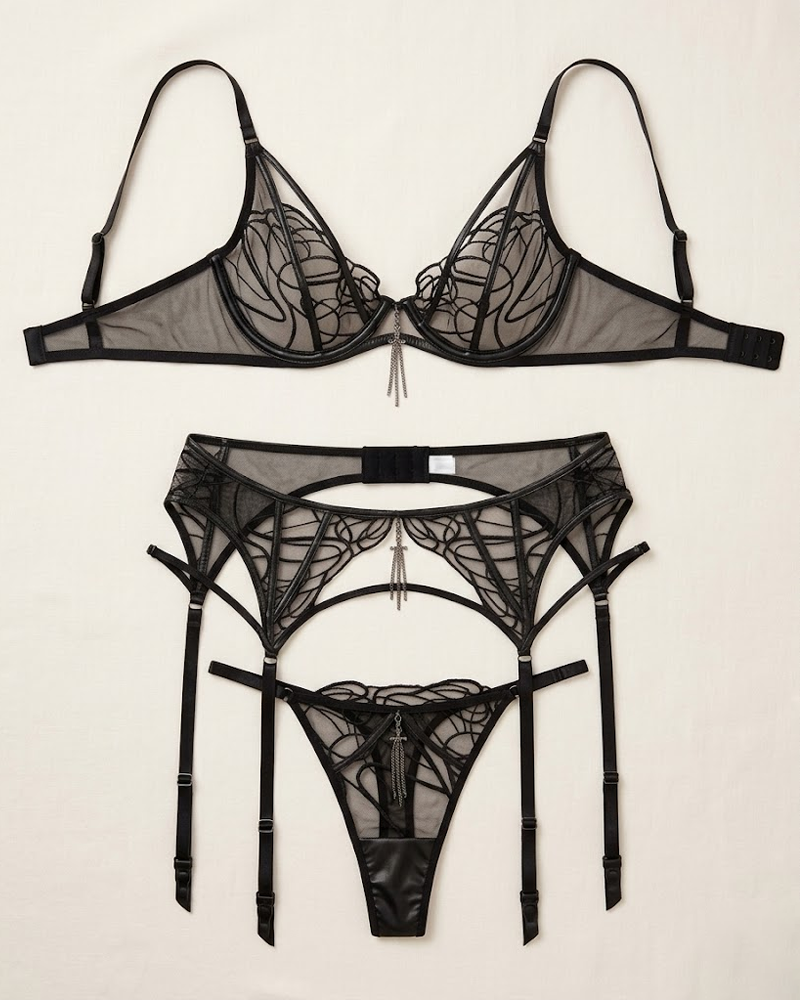 Lace-Inspired Line Sheer Mesh Lingerie Set