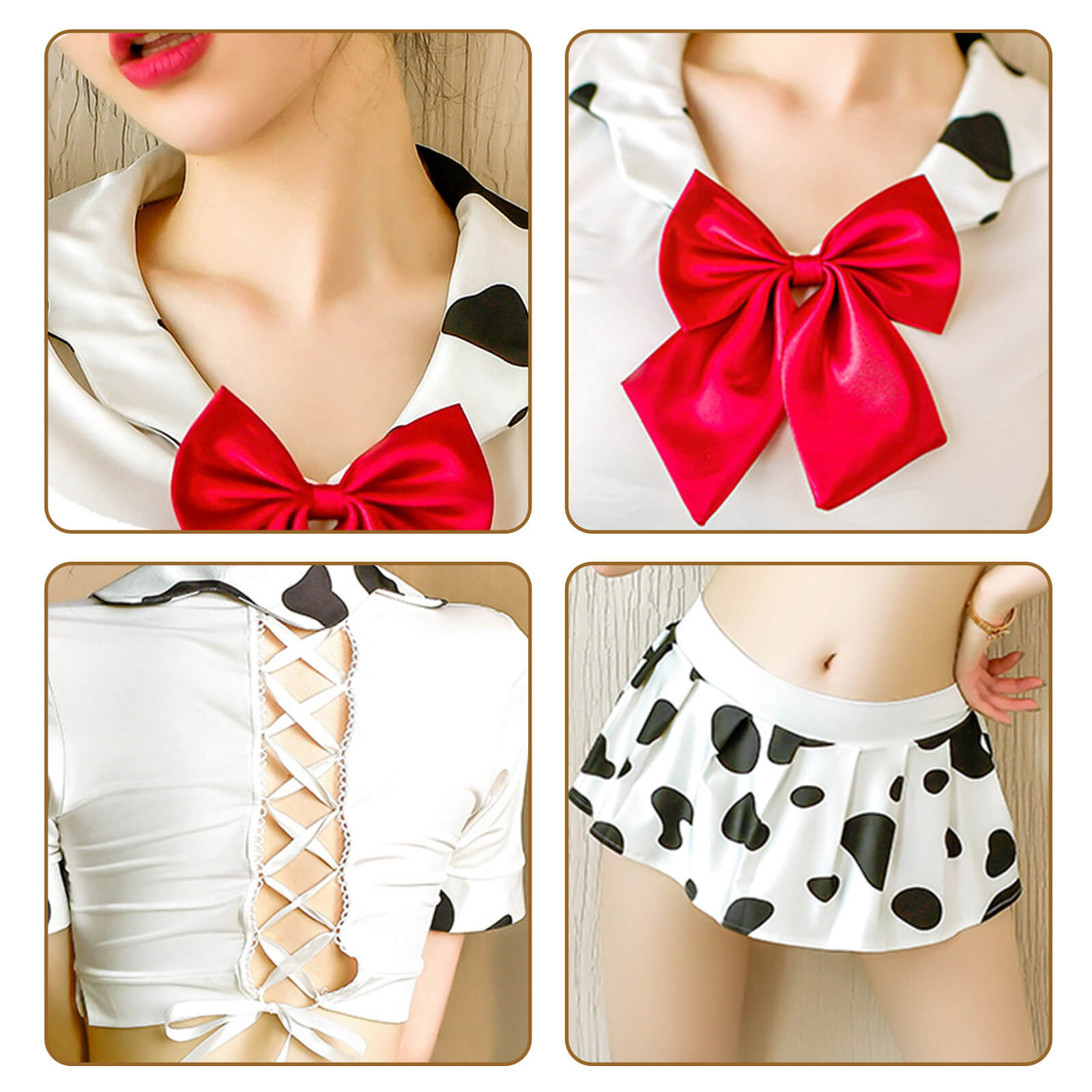 Adult Cow Costume Sweet Cow Print Schoolgirl Lingerie Japanese Lolita Anime Outfit