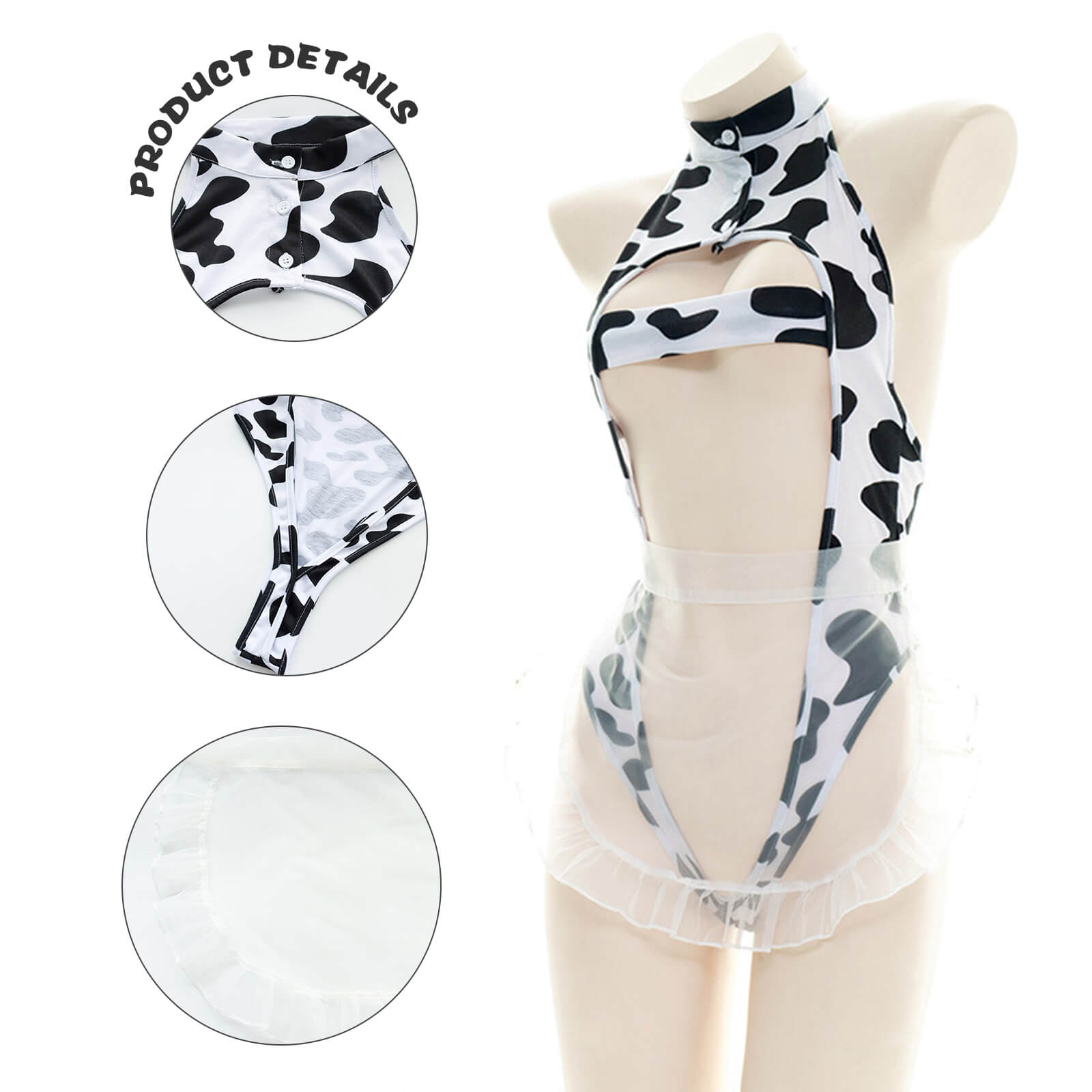Cow Print Maid Anime Lingerie Lolita Japanese Hollow Out Cosplay Costume
