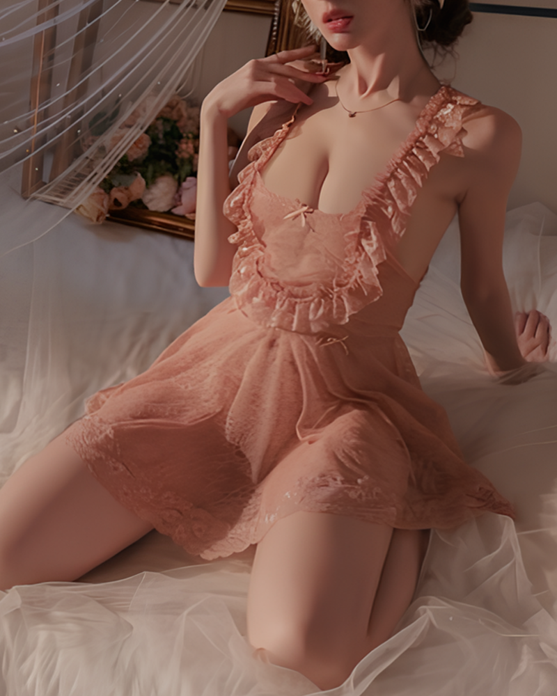 Lace Back Slit Nightgowns with Open-Back Design