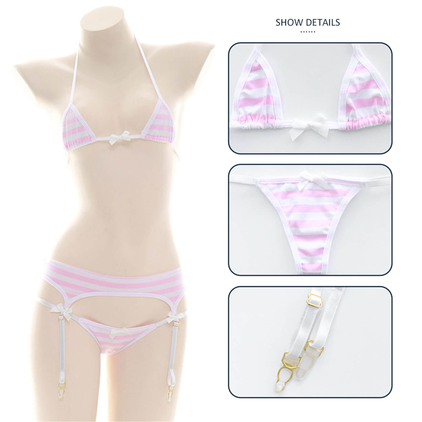Anime Lingerie Cute Striped Micro Bikini Cosplay Bra and Panty Set