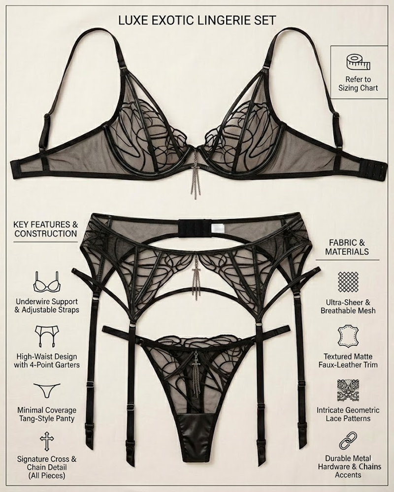 Lace-Inspired Line Sheer Mesh Lingerie Set