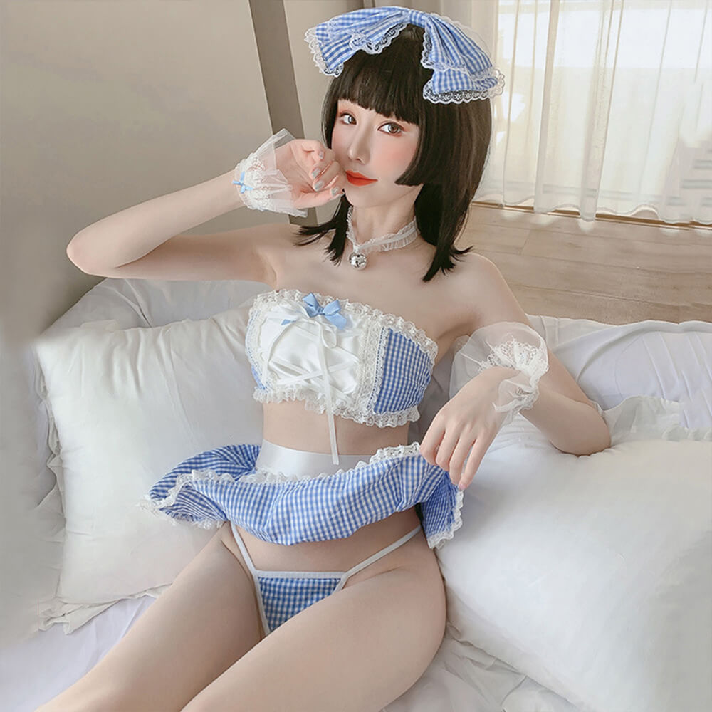 Lace Anime Lingerie Maid Apron Tube Top Cosplay Babydoll Costume