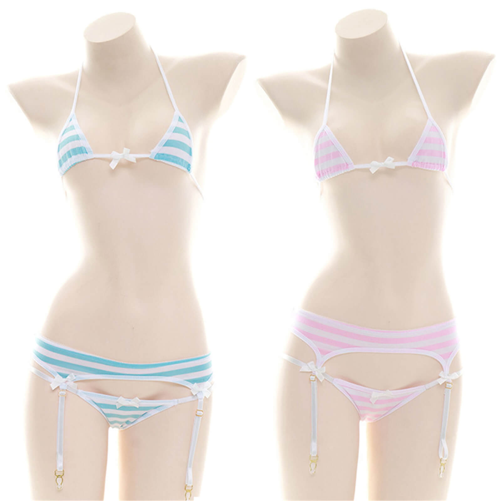 Anime Lingerie Cute Striped Micro Bikini Cosplay Bra and Panty Set