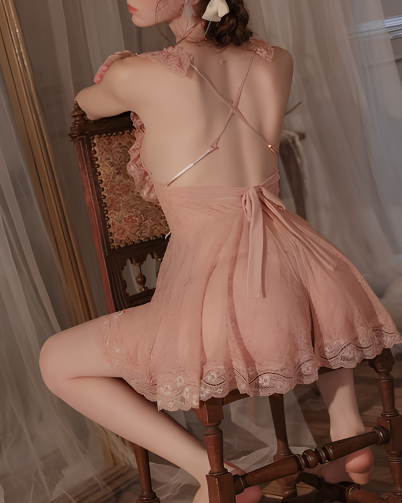 Lace Back Slit Nightgowns with Open-Back Design