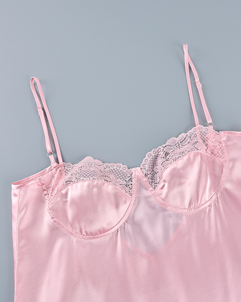 Satin Lace Trim Slip Nightgowns