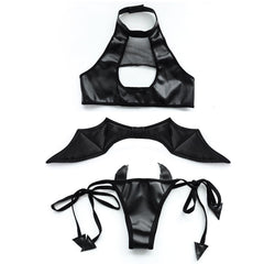 Hell Rider Succubus Lingerie Devil Latex Black Cosplay Costume