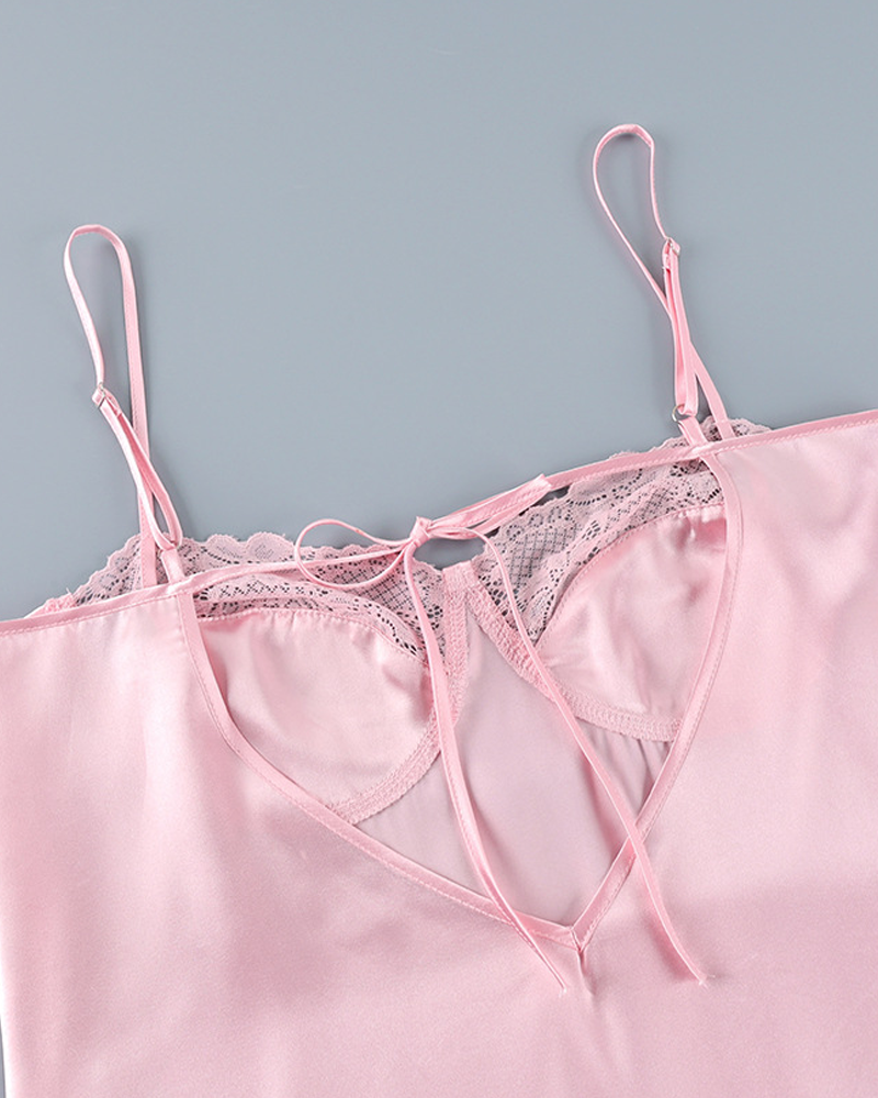 Satin Lace Trim Slip Nightgowns