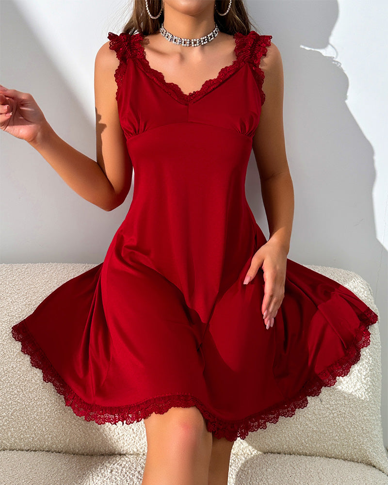 V-Back High Slit Lace Nightgown