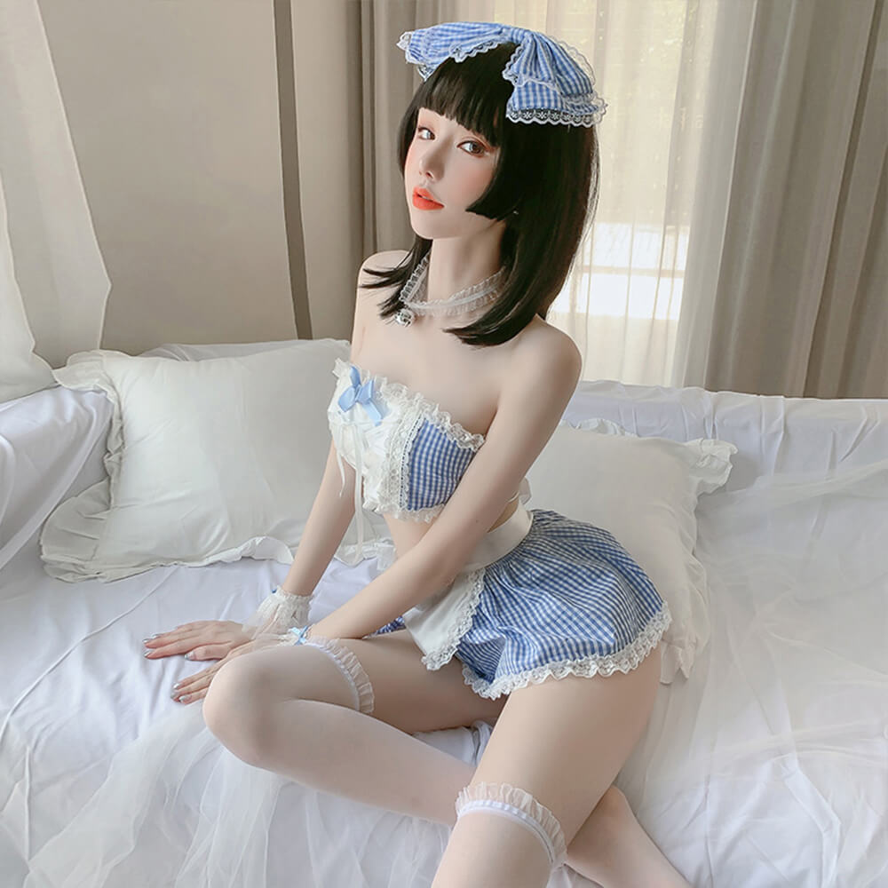 Lace Anime Lingerie Maid Apron Tube Top Cosplay Babydoll Costume