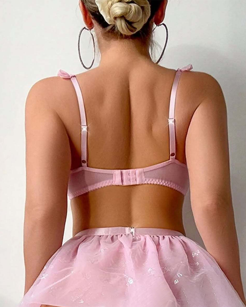 Beaded Chain Sheer Mesh Lingerie Set