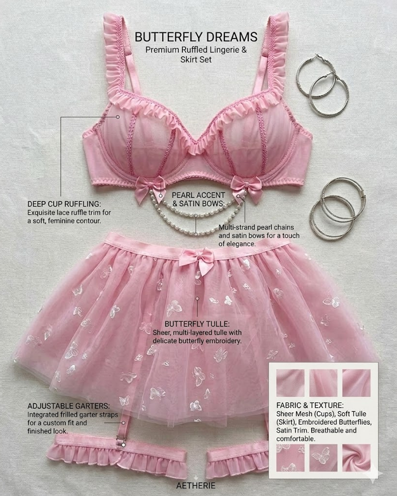Beaded Chain Sheer Mesh Lingerie Set