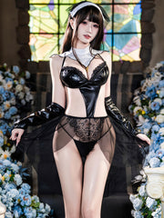 PU Leather Nun Cutout Bodysuit