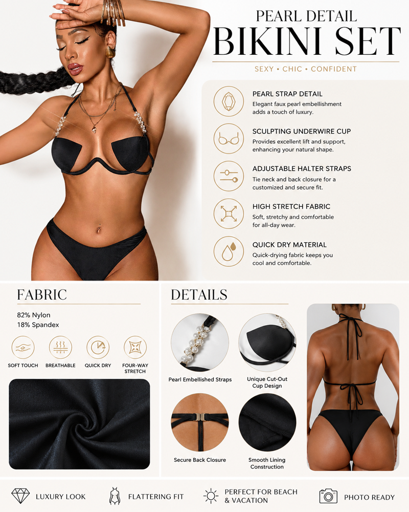 Halter Underwire Metal Detail Bikini Set