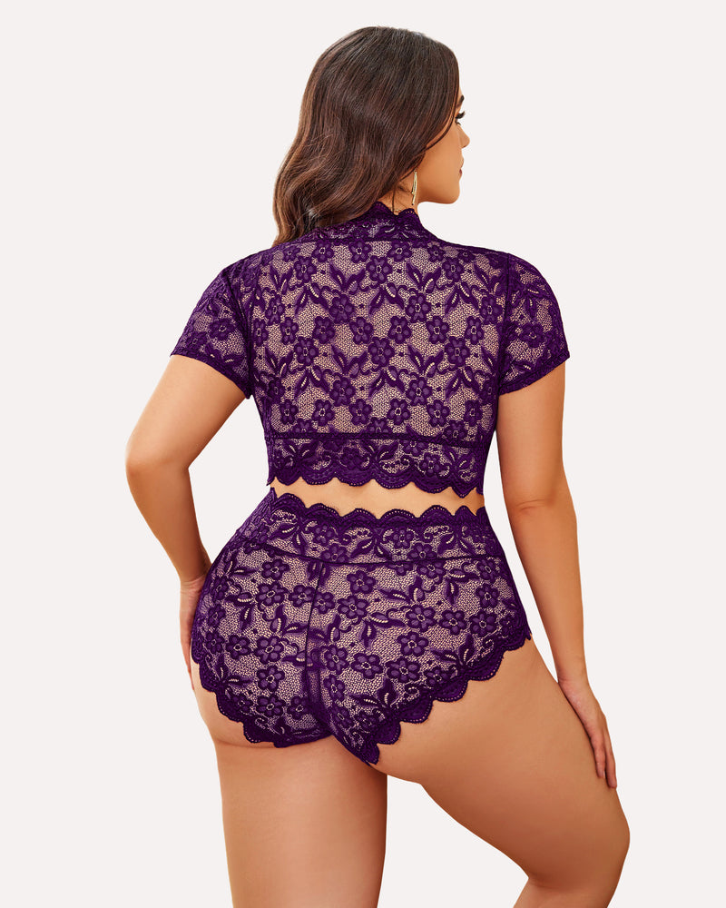 Plus Size Floral Lace Trim Set