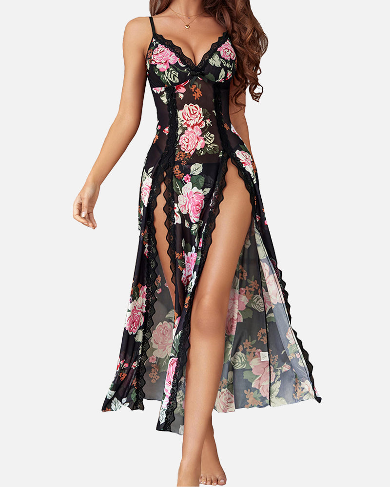 Mesh V Neck Side Split Nightdress