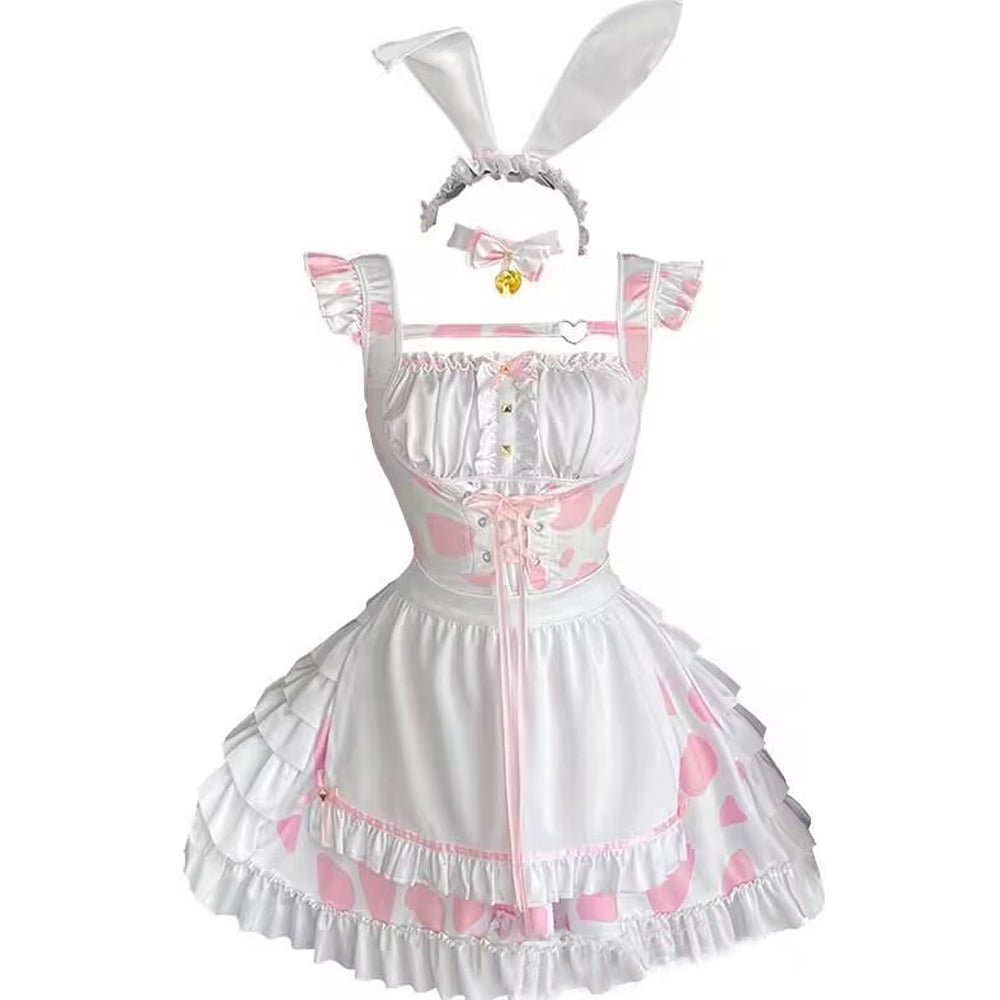Cute Maid Outfit Sweet Lolita Dress Anime Cow Cosplay Lingerie Outfits