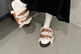 Buckled Fleece-Lined Platform Slide Sandals