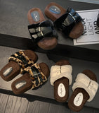 Buckled Fleece Slide Sandals