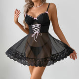 Sheer Lace Black Nightdress Dress Set