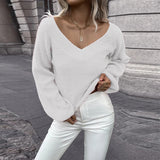 Solid Color v-neck Knitted Sweater