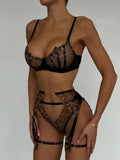 Lace and Gold Embroidered Mesh Bra Set