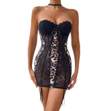 Lace Stitching Leopard Print Milk Dress